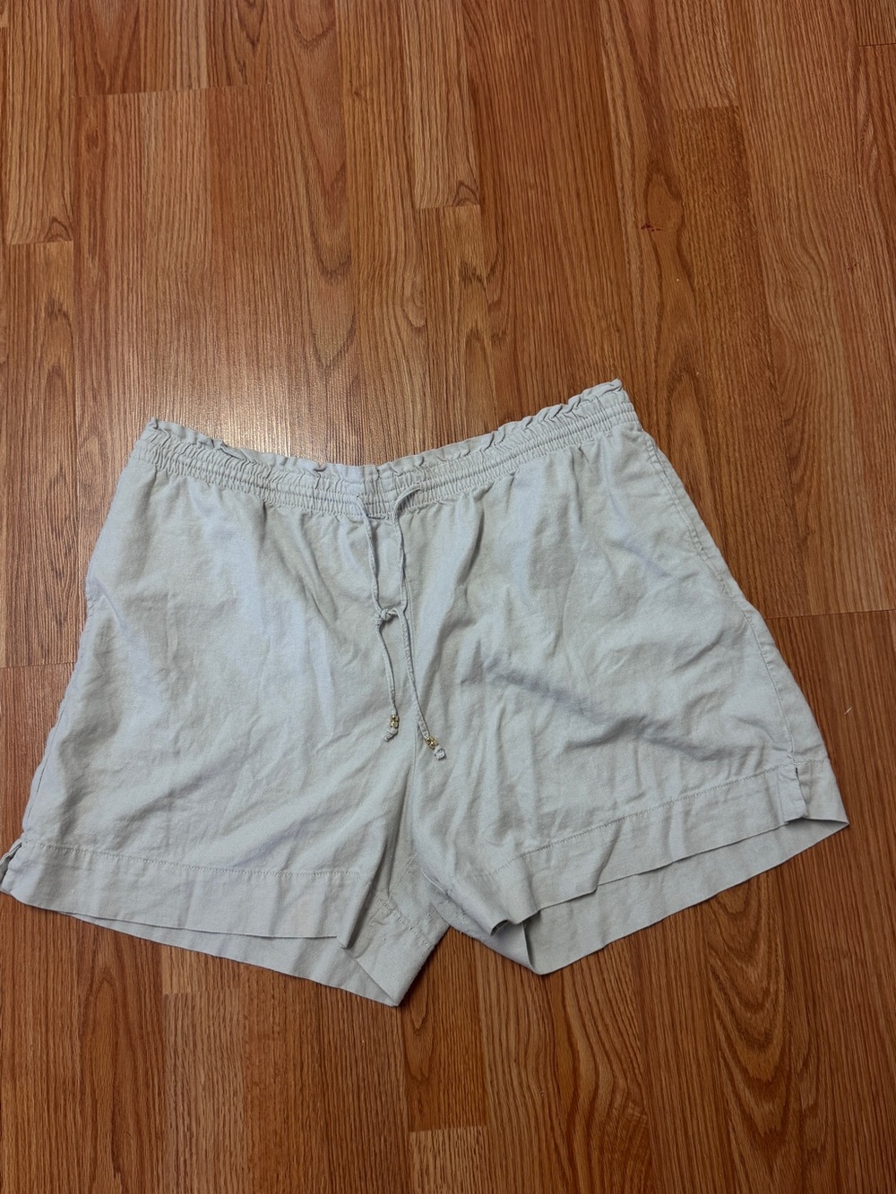 H&M Light Gray High Waist Drawstring Linen Blend Shorts